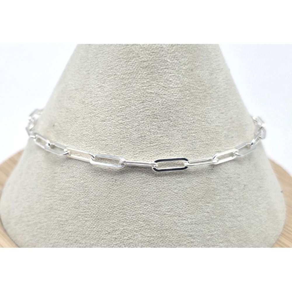 Sterling Silver‎ Paper Clip Chain Bracelet 3.2 mm Size 7.5 Adjustable Italy NWOT